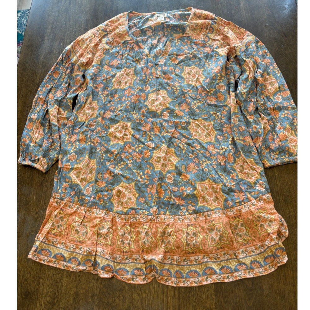 Billabong Shes A Dreamer Dress Blue Orange Floral Paisley Mini ABJWD00732 Small